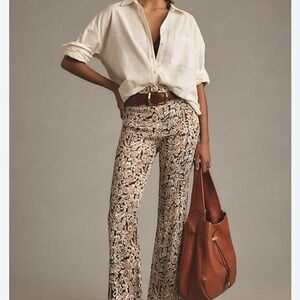 Anthropologie Floral Boot Cut Pants - Black and Cream